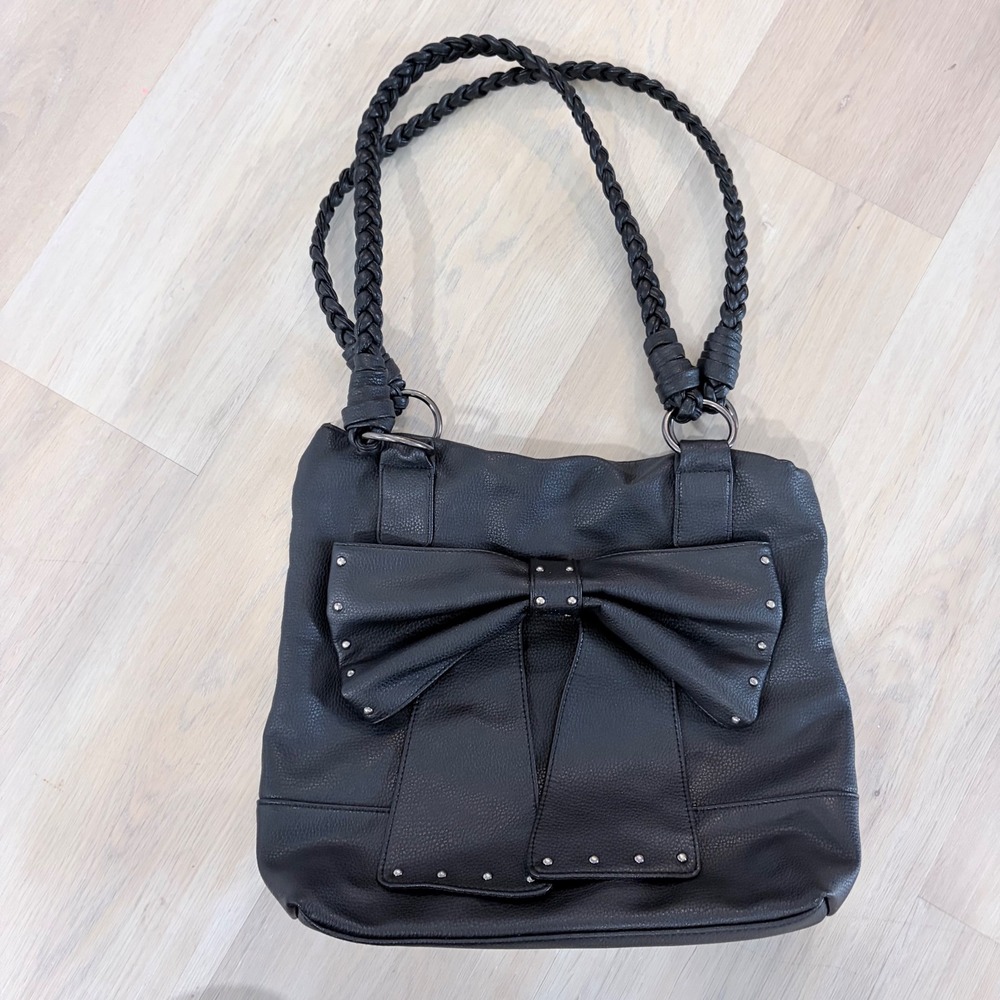 Y2K goth Metal Mulisha Black Studded Bow Faux Leather Shoulder Bag